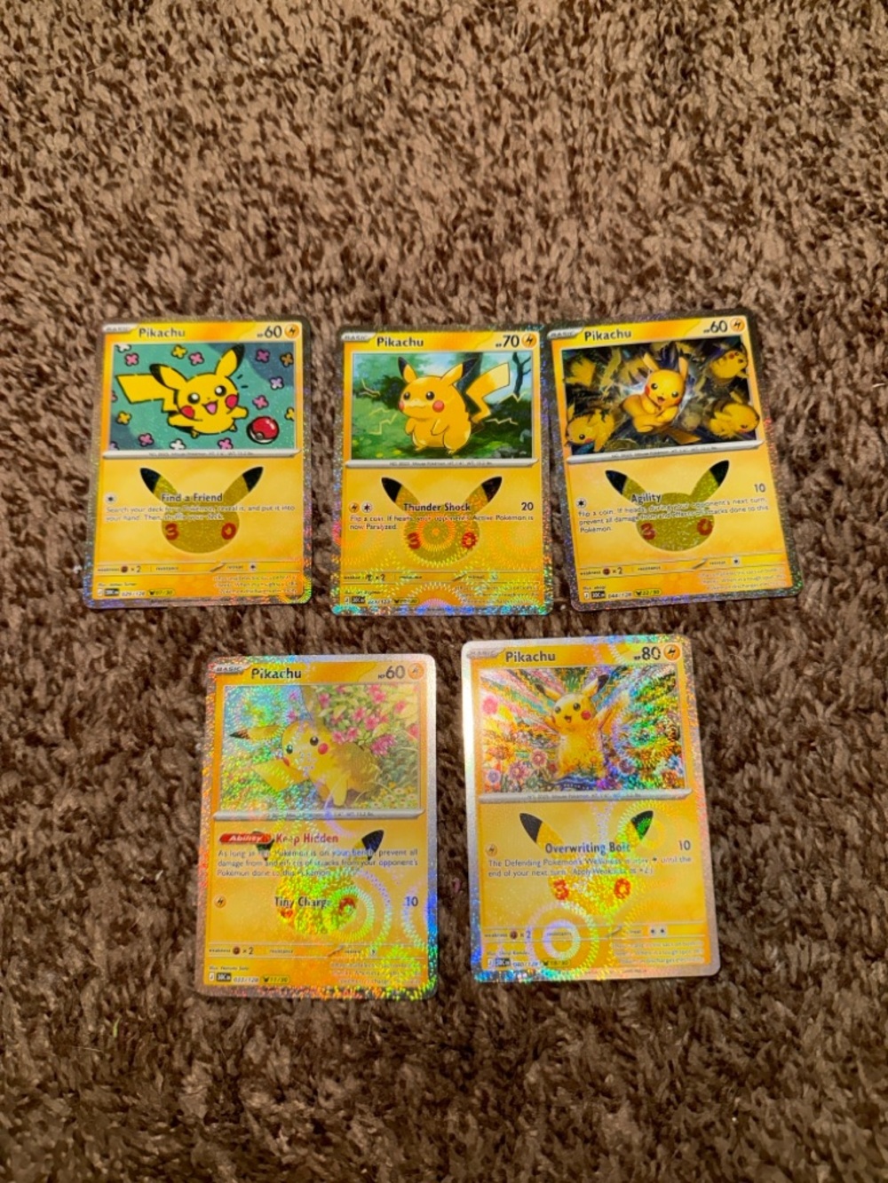 5 Pikachu Holo 30th Celebration Cards Pokemon